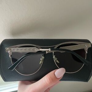 Gucci Ruthenium Silver Metal Filigree Mirrored Sunglasses